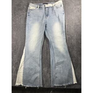 Flying Monkey High Rise Blue White Flare Stretch Jeans Women's 34 18 Festival XL